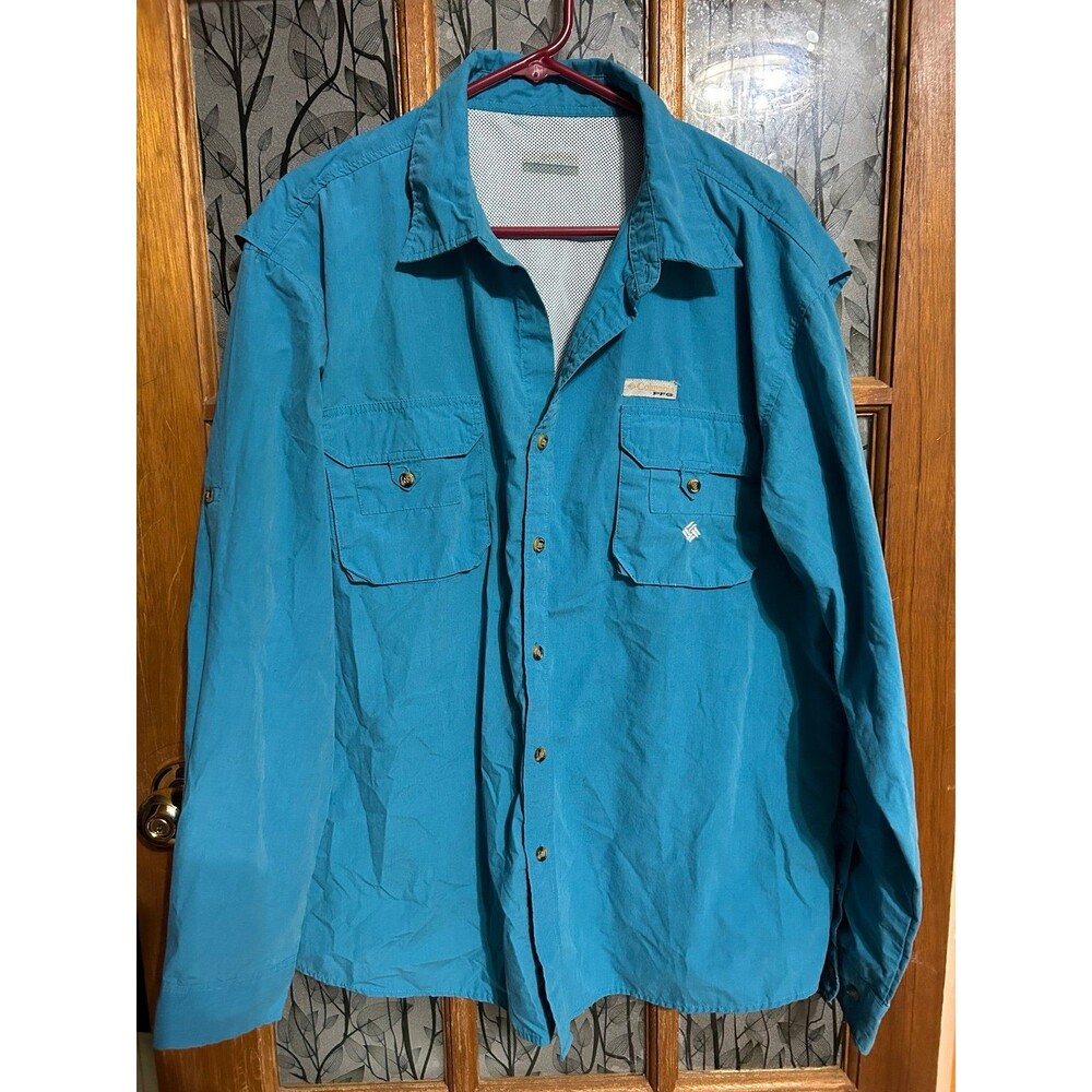 Columbia XL Men’s PFG Omni Shade Long Sleeve Turquoise Shirt Fishing